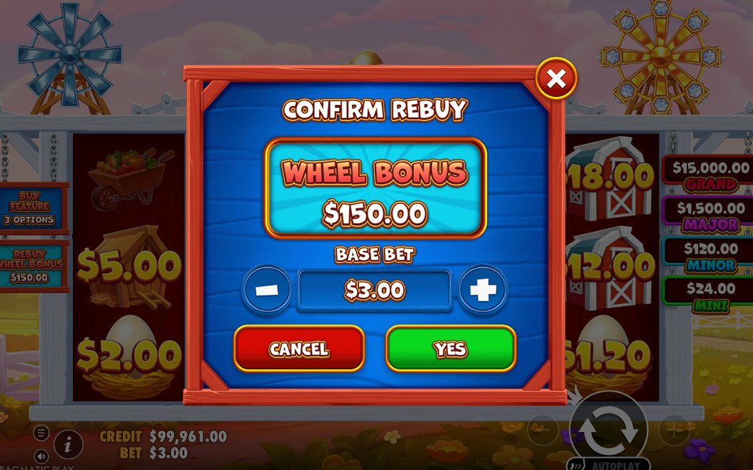 Wheel Bonus screen with its spinning wheel