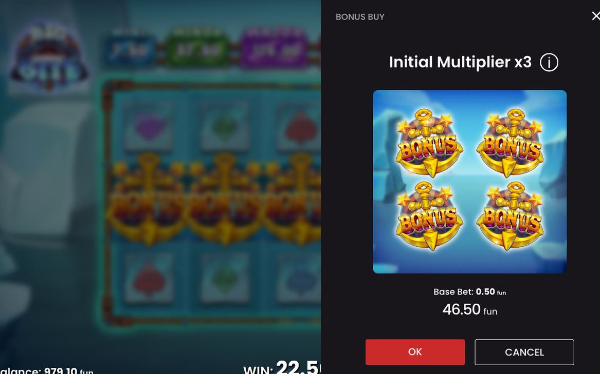 Bonus screen with the Orca multiplier raised