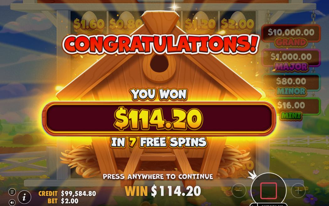Win screen with payout in A$ for the round