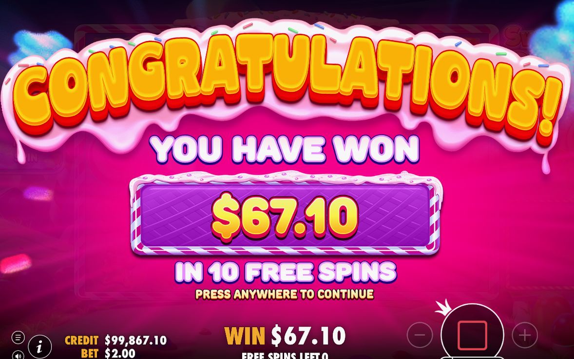 Win screen after a tumble sequence on the grid