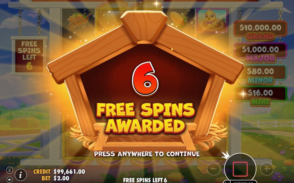 Free Spins grid with straw, wood and brick marks